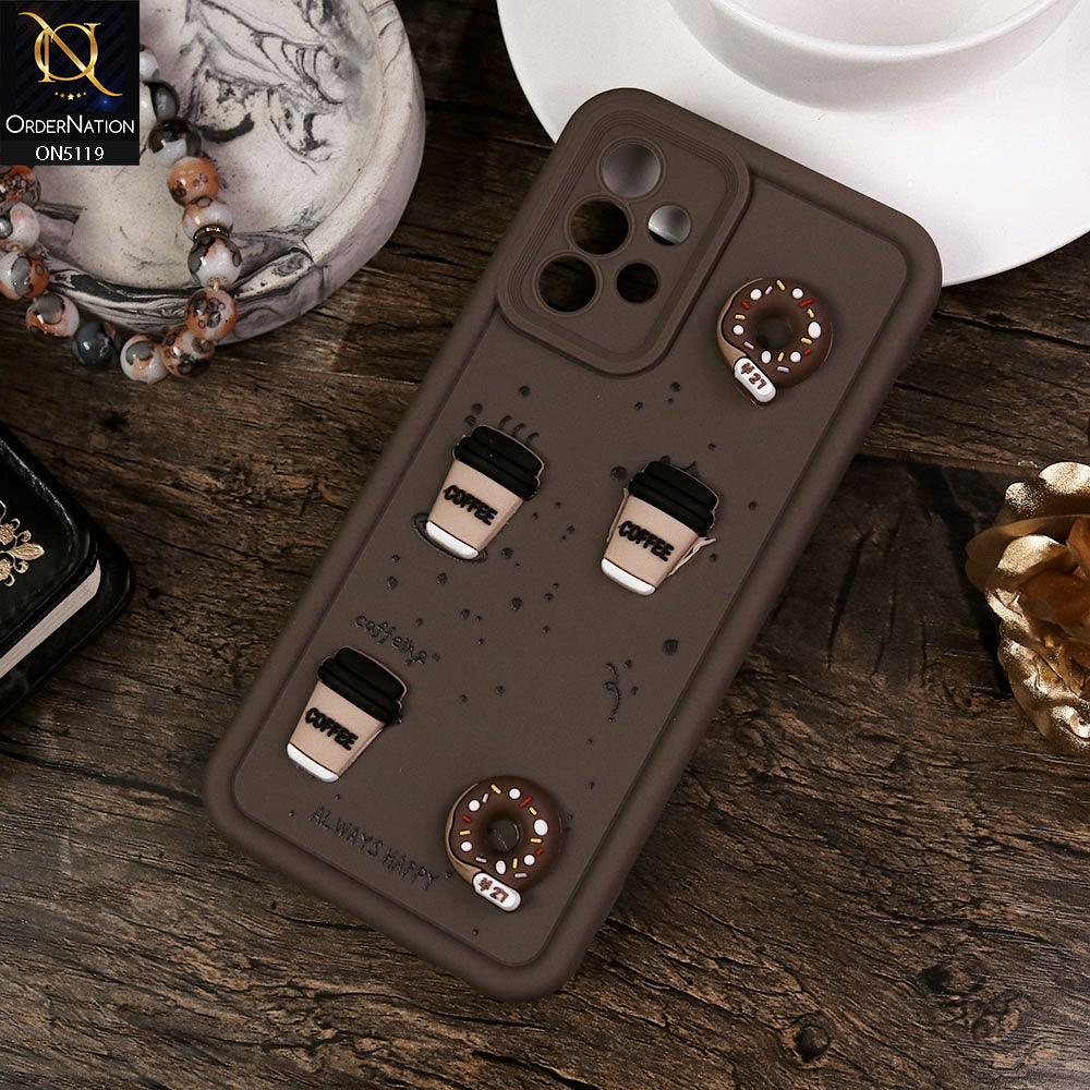 Samsung Galaxy A32 Cover - Brown - Design 1 - Cute 3D Donut Coffee Soft Silicon Case with Camera Protection