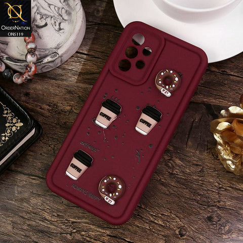 Samsung Galaxy A32 Cover - Maroon - Design 1 - Cute 3D Donut Coffee Soft Silicon Case with Camera Protection