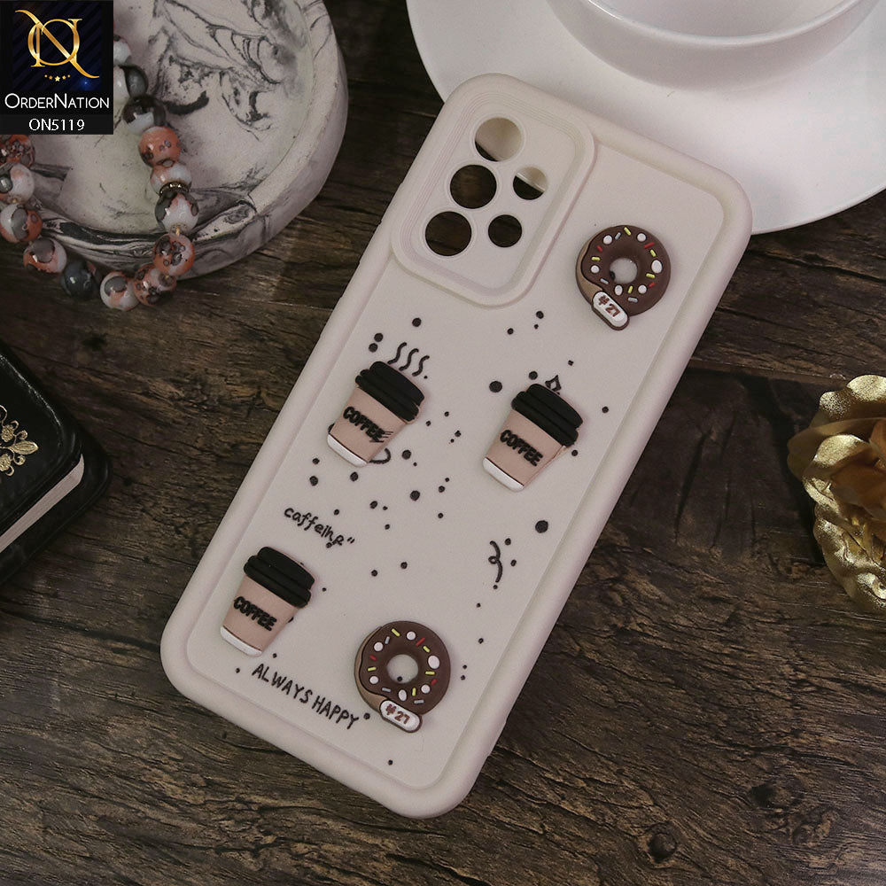 Samsung Galaxy A32 Cover - White - Design 1 - Cute 3D Donut Coffee Soft Silicon Case with Camera Protection