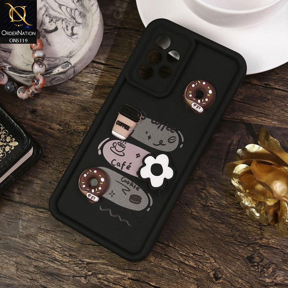 Samsung Galaxy A52 Cover - Black - Design 2 - Cute 3D Donut Coffee Soft Silicon Case with Camera Protection