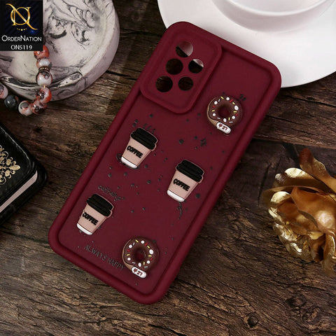 Samsung Galaxy A52 Cover - Maroon - Design 1 - Cute 3D Donut Coffee Soft Silicon Case with Camera Protection