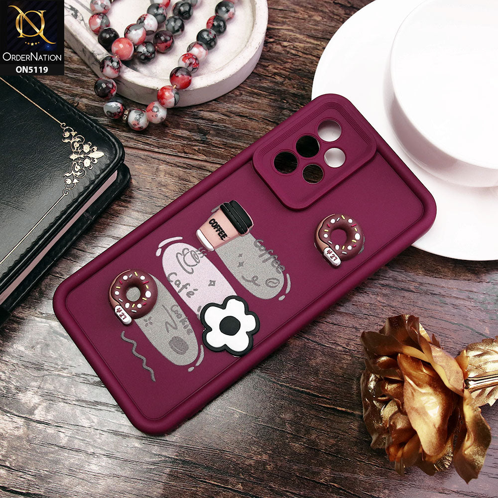 Samsung Galaxy A52 Cover - Maroon - D2 - Cute 3D Donut Coffee Soft Silicon Case with Camera Protection