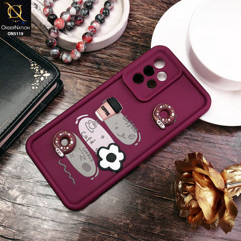 Samsung Galaxy A52 Cover - Maroon - D2 - Cute 3D Donut Coffee Soft Silicon Case with Camera Protection