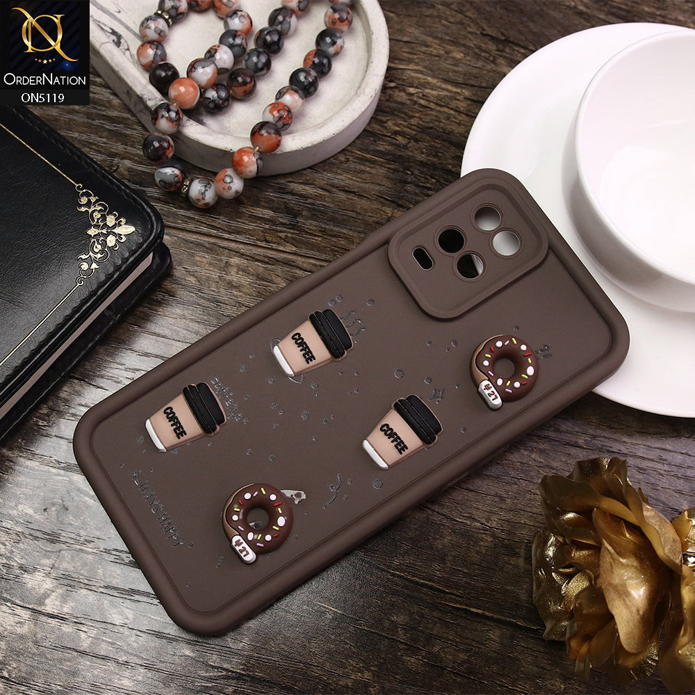 Oppo A54 4G Cover - Brown - D1 - Cute 3D Donut Coffee Soft Silicon Case with Camera Protection