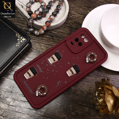 Oppo A54 4G Cover - Maroon - D1 - Cute 3D Donut Coffee Soft Silicon Case with Camera Protection