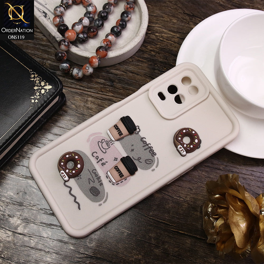 Oppo A54 4G Cover - White - D2 - Cute 3D Donut Coffee Soft Silicon Case with Camera Protection