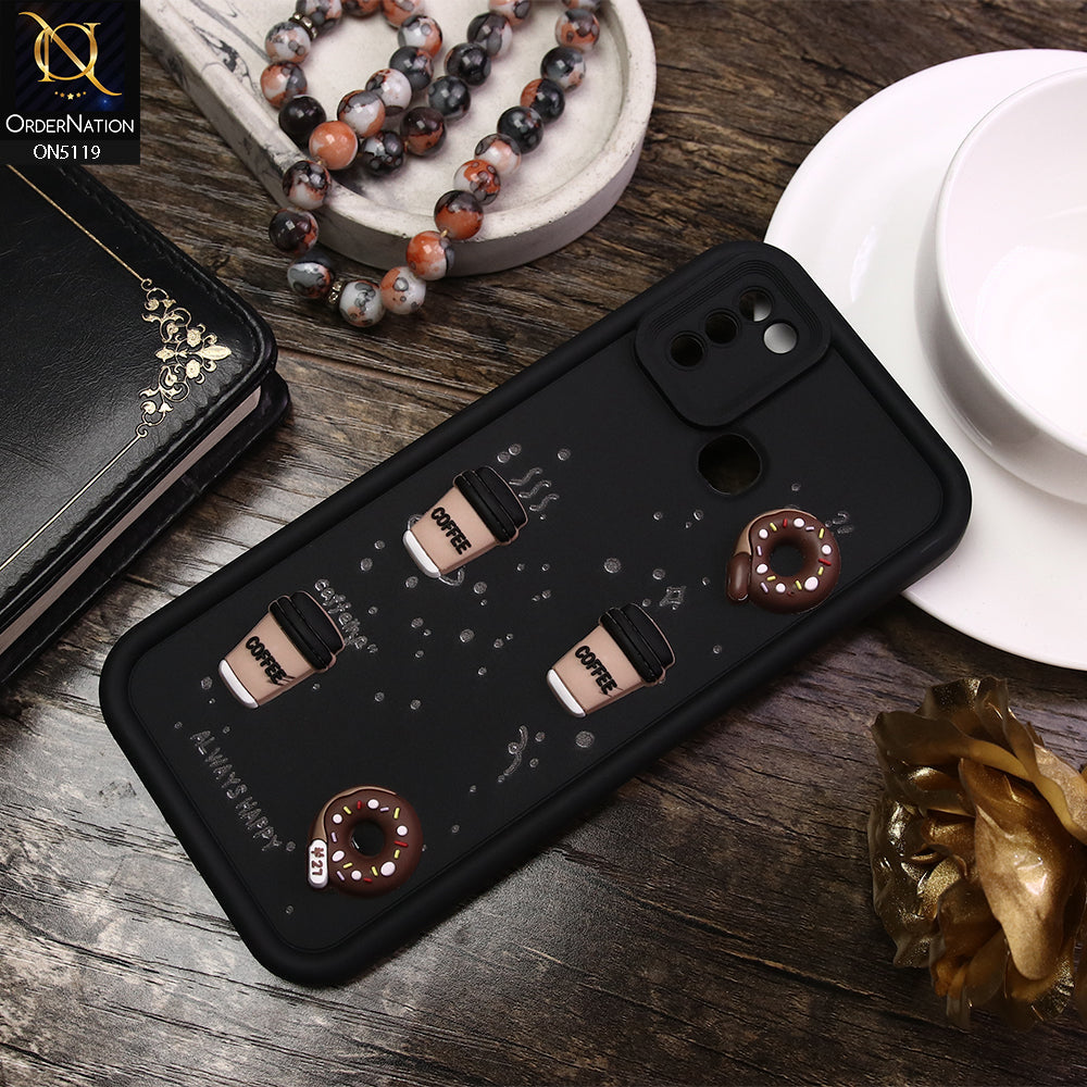Infinix Smart 5 Cover - Black - D1 - Cute 3D Donut Coffee Soft Silicon Case with Camera Protection