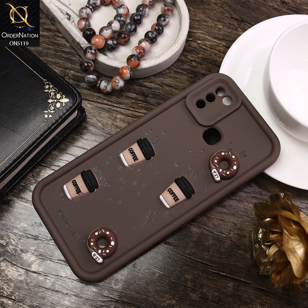 Infinix Samart 5 Cover - Brown - D1 - Cute 3D Donut Coffee Soft Silicon Case with Camera Protection