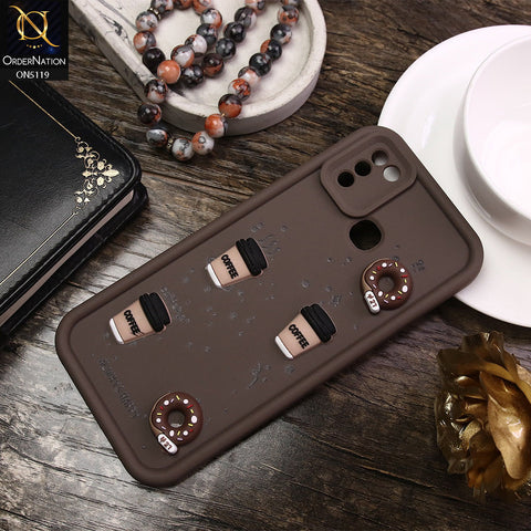 Infinix Samart 5 Cover - Brown - D1 - Cute 3D Donut Coffee Soft Silicon Case with Camera Protection