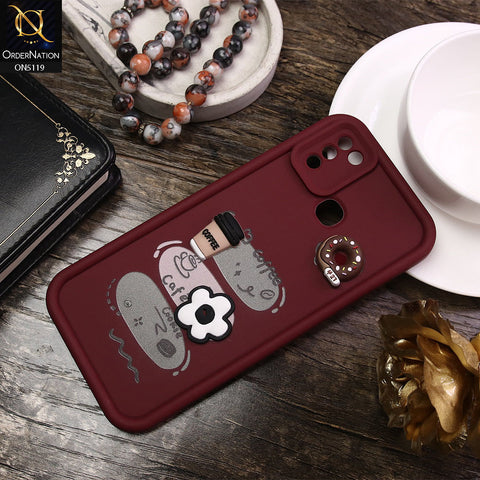 Infinix Samart 5 Cover - Maroon - D2 - Cute 3D Donut Coffee Soft Silicon Case with Camera Protection