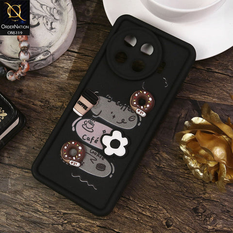 Tecno Spark 20 Pro Plus Cover - Black - Design 2 - Cute 3D Donut Coffee Soft Silicon Case with Camera Protection