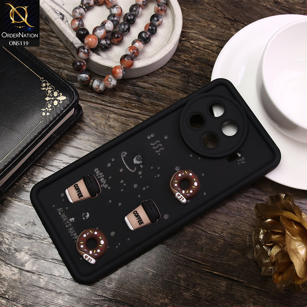 Tecno Spark 20 Pro Plus Cover - Black - D1 - Cute 3D Donut Coffee Soft Silicon Case with Camera Protection