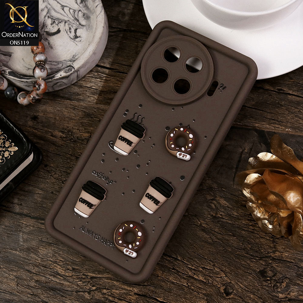 Tecno Spark 20 Pro Plus Cover - Brown - Design 1 - Cute 3D Donut Coffee Soft Silicon Case with Camera Protection