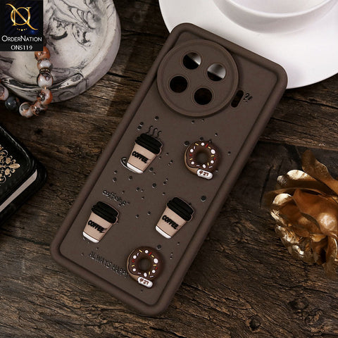 Tecno Spark 20 Pro Plus Cover - Brown - Design 1 - Cute 3D Donut Coffee Soft Silicon Case with Camera Protection