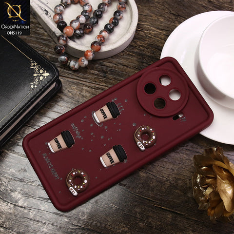 Tecno Spark 20 Pro Plus Cover - Maroon - D1 - Cute 3D Donut Coffee Soft Silicon Case with Camera Protection