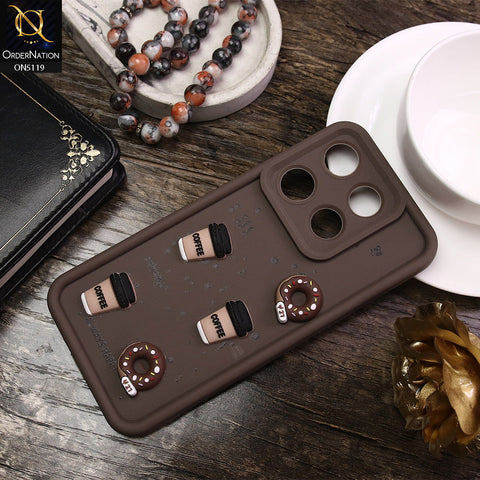 Tecno Pop 7 Pro Cover - Brown - D1 - Cute 3D Donut Coffee Soft Silicon Case with Camera Protection