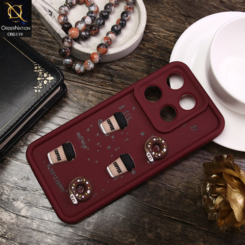 Infinix Smart 7 Plus Cover - Maroon - D1 - Cute 3D Donut Coffee Soft Silicon Case with Camera Protection