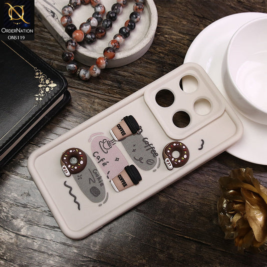 Tecno Pop 7 Cover - White - D2 - Cute 3D Donut Coffee Soft Silicon Case with Camera Protection