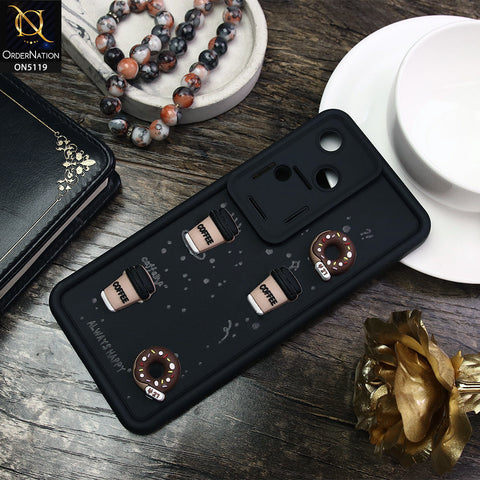 Vivo S18 Cover - Black - D1 - Cute 3D Donut Coffee Soft Silicon Case with Camera Protection