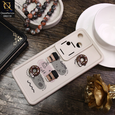 Vivo S18 Cover - White - D2 - Cute 3D Donut Coffee Soft Silicon Case with Camera Protection