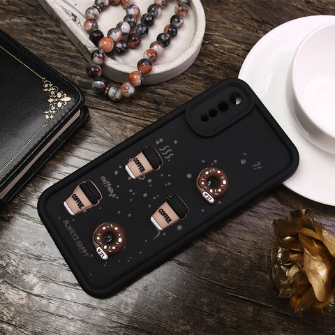 Vivo S1 Cover - Black - D1 - Cute 3D Donut Coffee Soft Silicon Case with Camera Protection