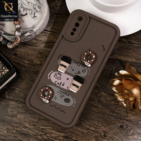 Vivo S1 Cover - Brown - Design 2 - Cute 3D Donut Coffee Soft Silicon Case with Camera Protection