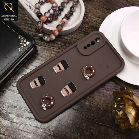 Vivo S1 Cover - Brown - D1 - Cute 3D Donut Coffee Soft Silicon Case with Camera Protection