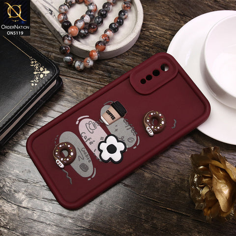 Vivo S1 Cover - Maroon - D2 - Cute 3D Donut Coffee Soft Silicon Case with Camera Protection