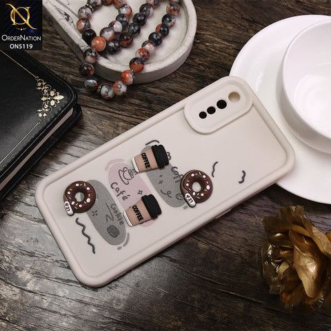 Vivo S1 Cover - White - D2 - Cute 3D Donut Coffee Soft Silicon Case with Camera Protection