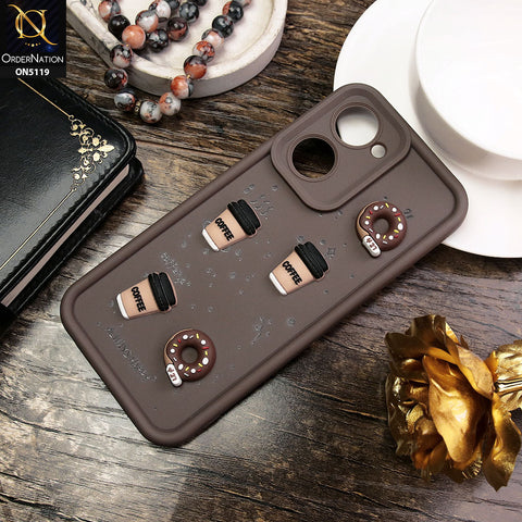 Vivo Y03 Cover - Brown - D1 - Cute 3D Donut Coffee Soft Silicon Case with Camera Protection