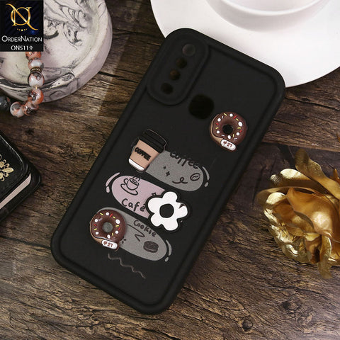 Vivo Y17 Cover - Black - Design 2 - Cute 3D Donut Coffee Soft Silicon Case with Camera Protection