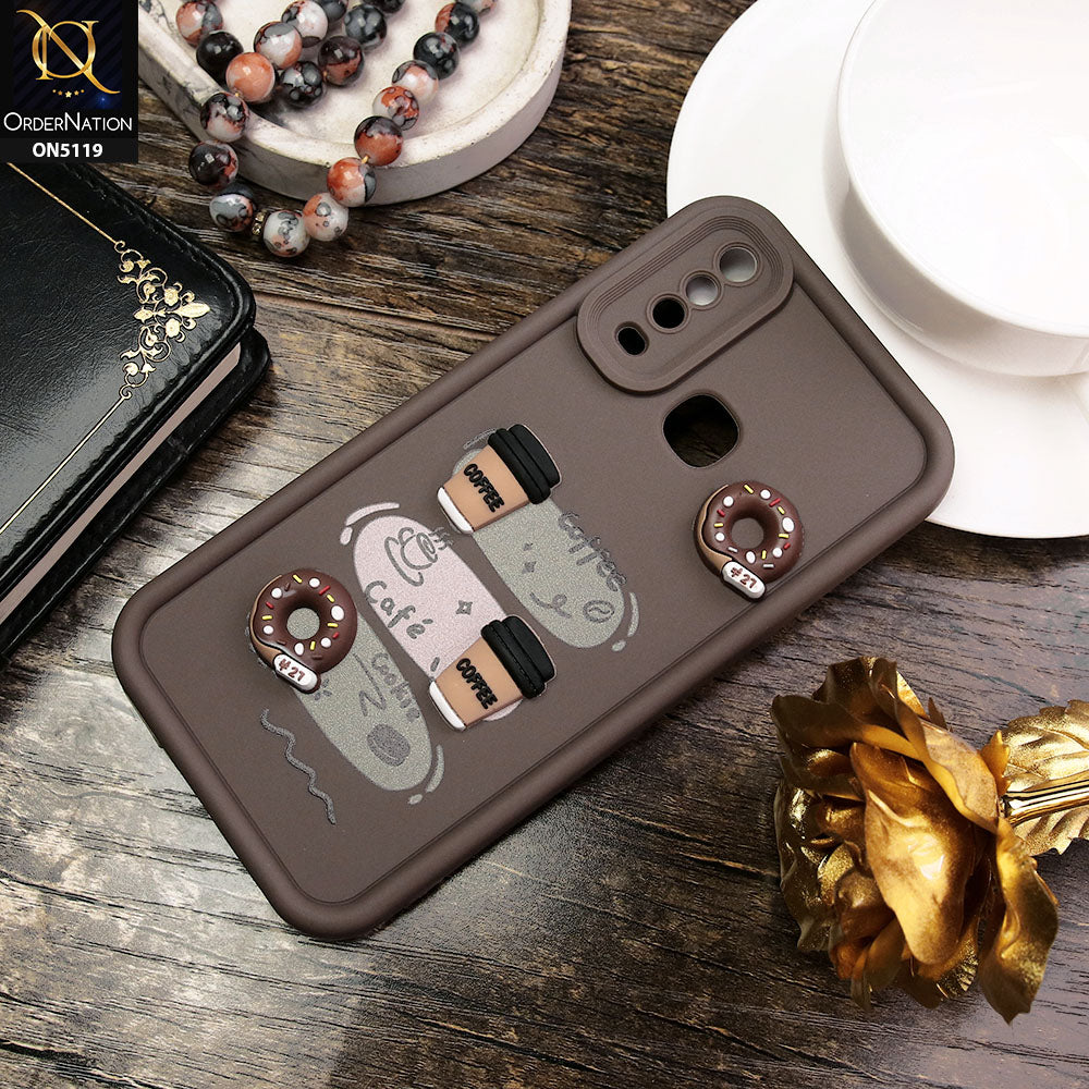 Vivo Y15 Cover - Brown - Cute 3D Donut Coffee Soft Silicon Case with Camera Protection
