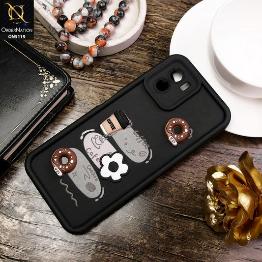 Vivo Y10 Cover - Black - Cute 3D Donut Coffee Soft Silicon Case with Camera Protection
