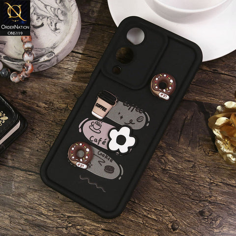 Vivo Y17s Cover - Black - Design 2 - Cute 3D Donut Coffee Soft Silicon Case with Camera Protection