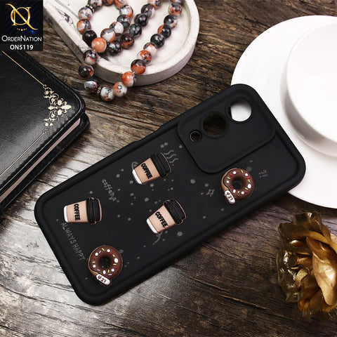 Vivo Y17s Cover - Black - D1 - Cute 3D Donut Coffee Soft Silicon Case with Camera Protection