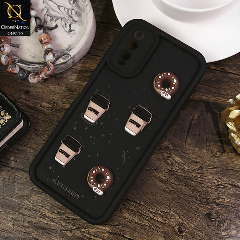 Vivo Y12s Cover - Black - Design 1 - Cute 3D Donut Coffee Soft Silicon Case with Camera Protection