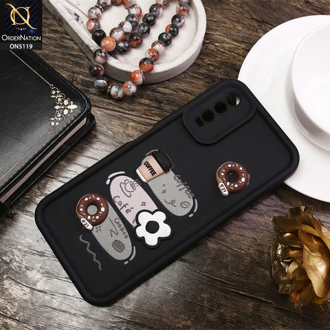 Vivo Y20T Cover - Black - D2 - Cute 3D Donut Coffee Soft Silicon Case with Camera Protection