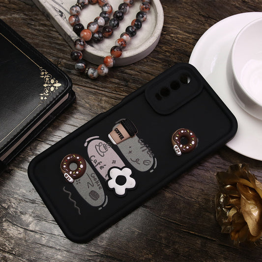 Vivo Y20i Cover - Black - Cute 3D Donat Coffee Soft Silicon Case with Camera Protection