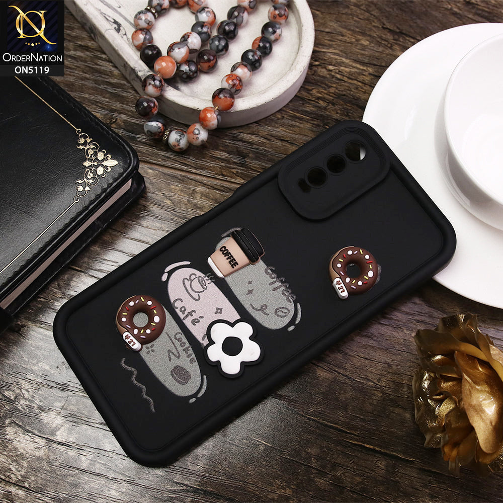 Vivo Y20s Cover - Black - D2 - Cute 3D Donut Coffee Soft Silicon Case with Camera Protection