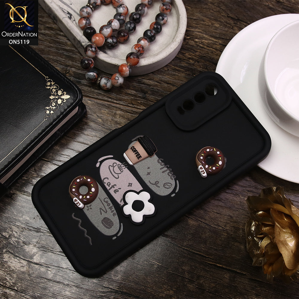 Vivo Y12a Cover - Black - D2 - Cute 3D Donut Coffee Soft Silicon Case with Camera Protection