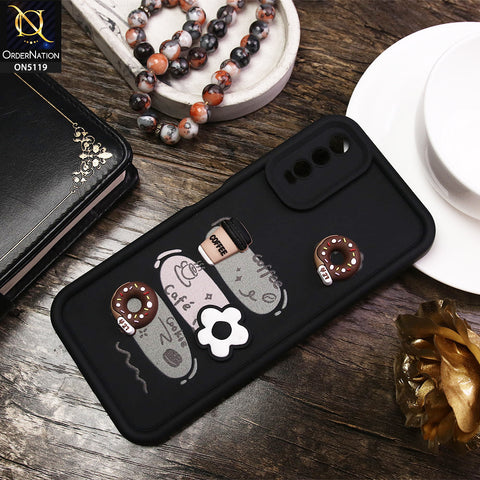 Vivo Y20a Cover - Black - D2 - Cute 3D Donut Coffee Soft Silicon Case with Camera Protection