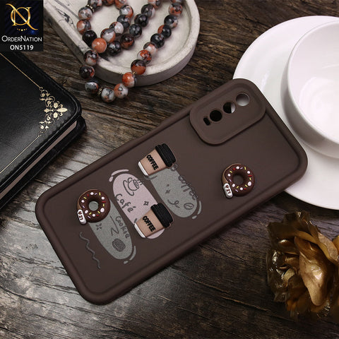 Vivo Y12a Cover - Brown - D2 - Cute 3D Donut Coffee Soft Silicon Case with Camera Protection