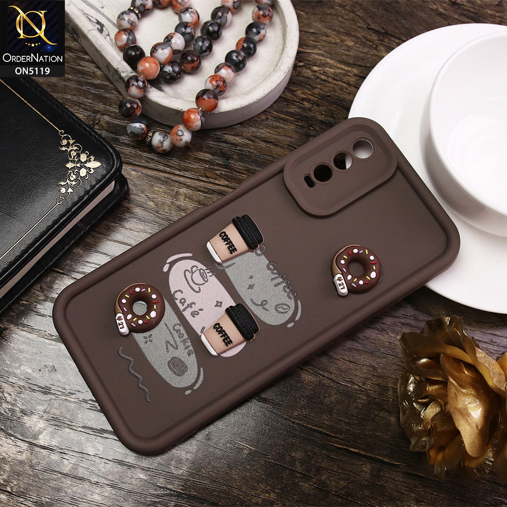Vivo Y20 Cover - Brown - D2 - Cute 3D Donut Coffee Soft Silicon Case with Camera Protection