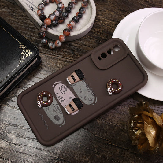 Vivo Y12a Cover - Brown - Cute 3D Donut Coffee Soft Silicon Case with Camera Protection