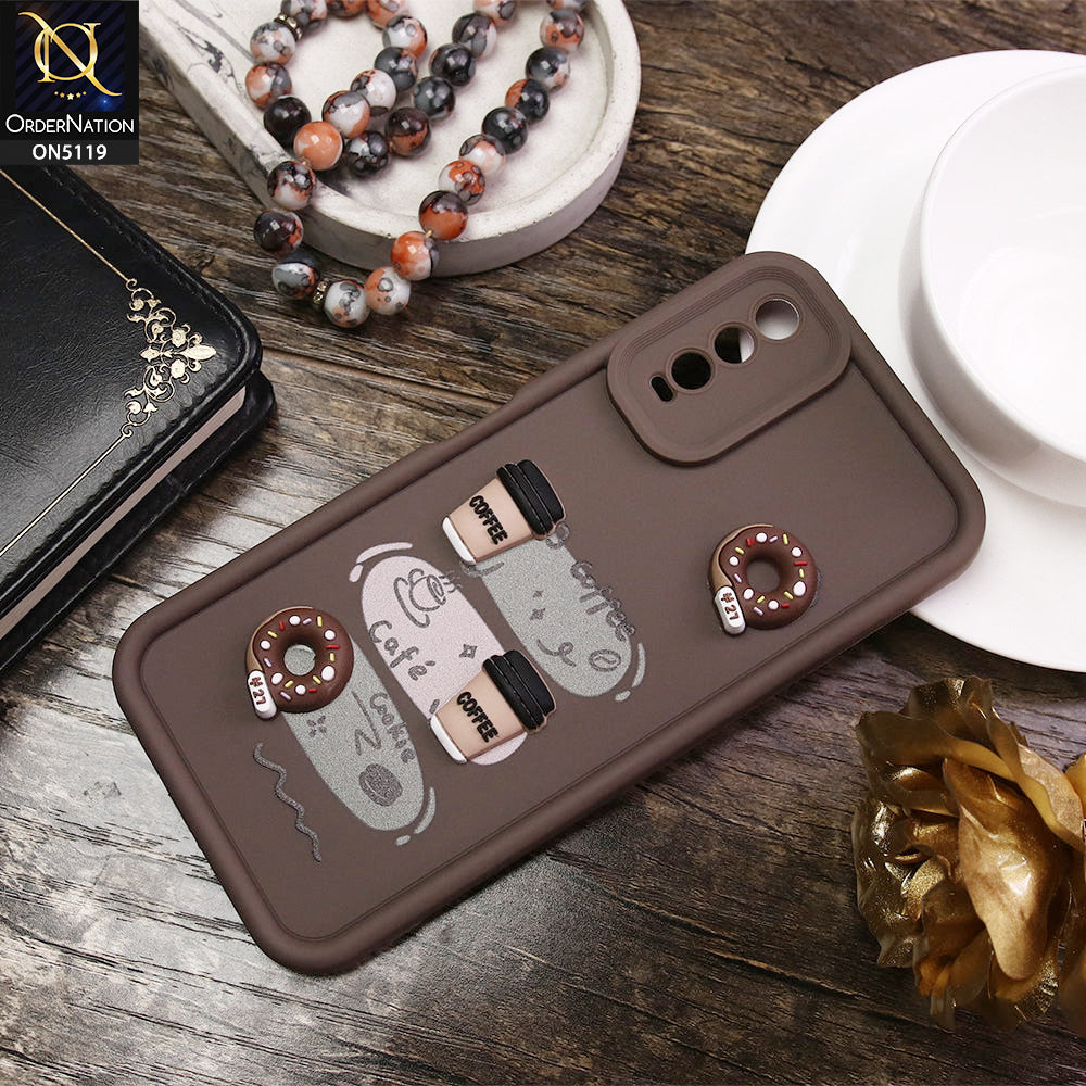 Vivo Y12s Cover - Brown - D2 - Cute 3D Donut Coffee Soft Silicon Case with Camera Protection