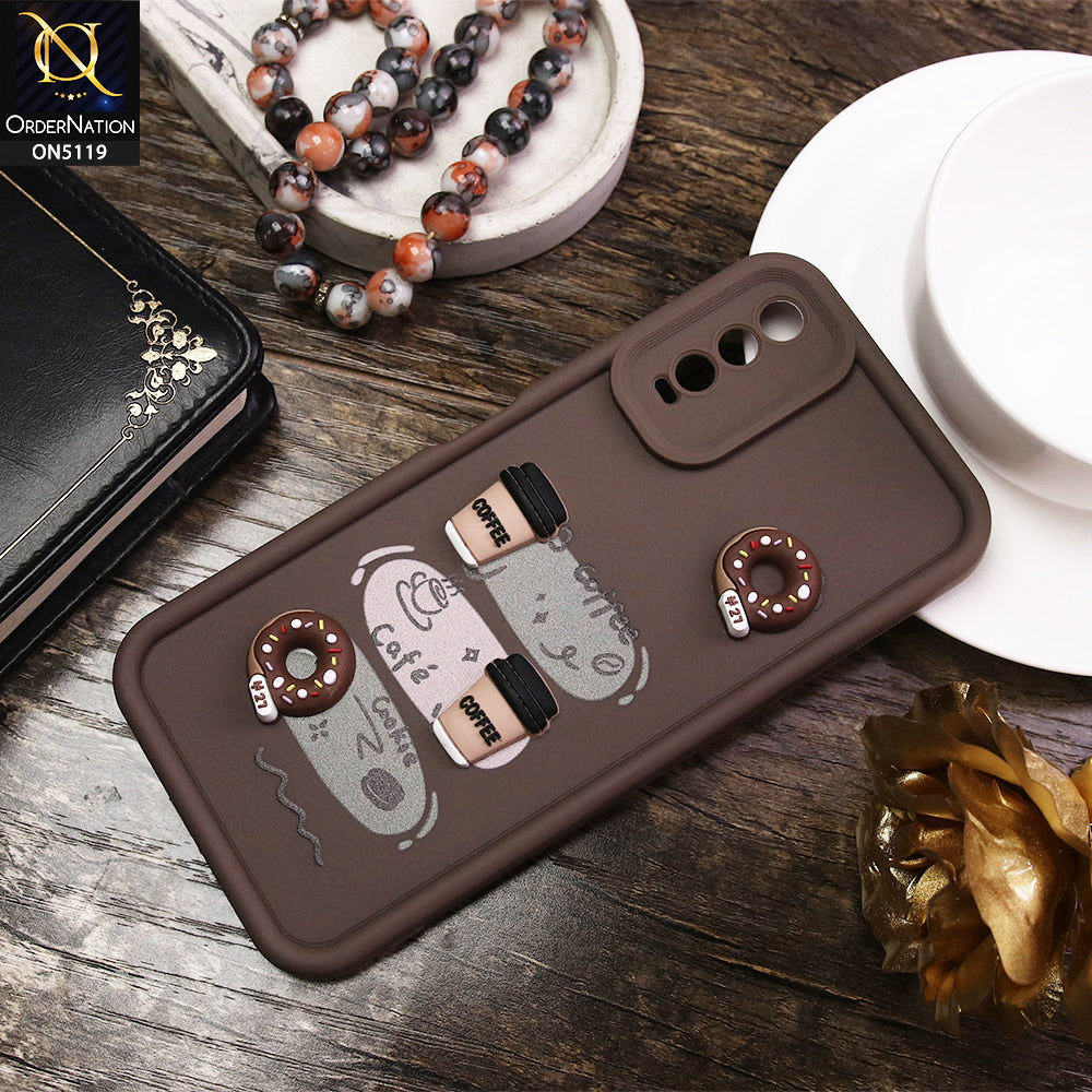 Vivo Y20i Cover - Brown - D2 - Cute 3D Donut Coffee Soft Silicon Case with Camera Protection