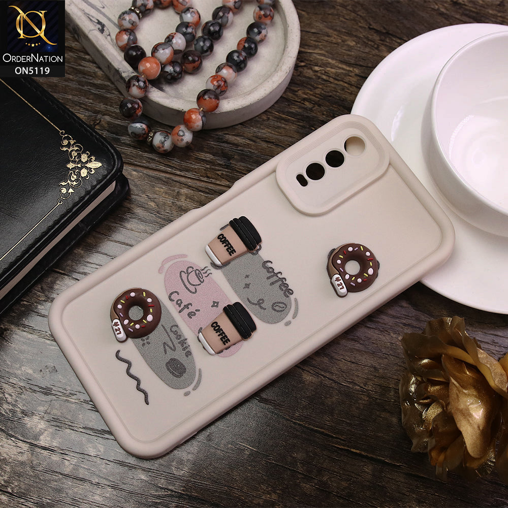 Vivo Y20a Cover - White - D2 - Cute 3D Donut Coffee Soft Silicon Case with Camera Protection