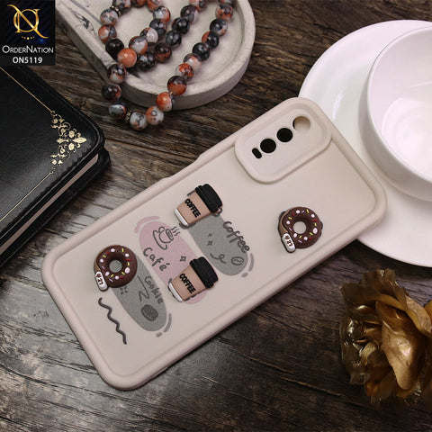Vivo Y20i Cover - White - D2 - Cute 3D Donut Coffee Soft Silicon Case with Camera Protection