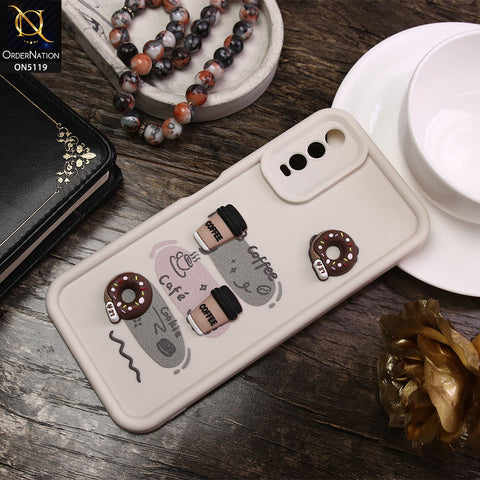 Vivo Y20 Cover - White - D2 - Cute 3D Donut Coffee Soft Silicon Case with Camera Protection