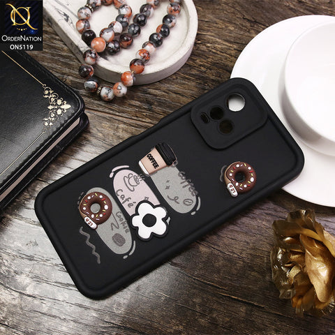 Vivo Y32 Cover - Black - D2 - Cute 3D Donut Coffee Soft Silicon Case with Camera Protection